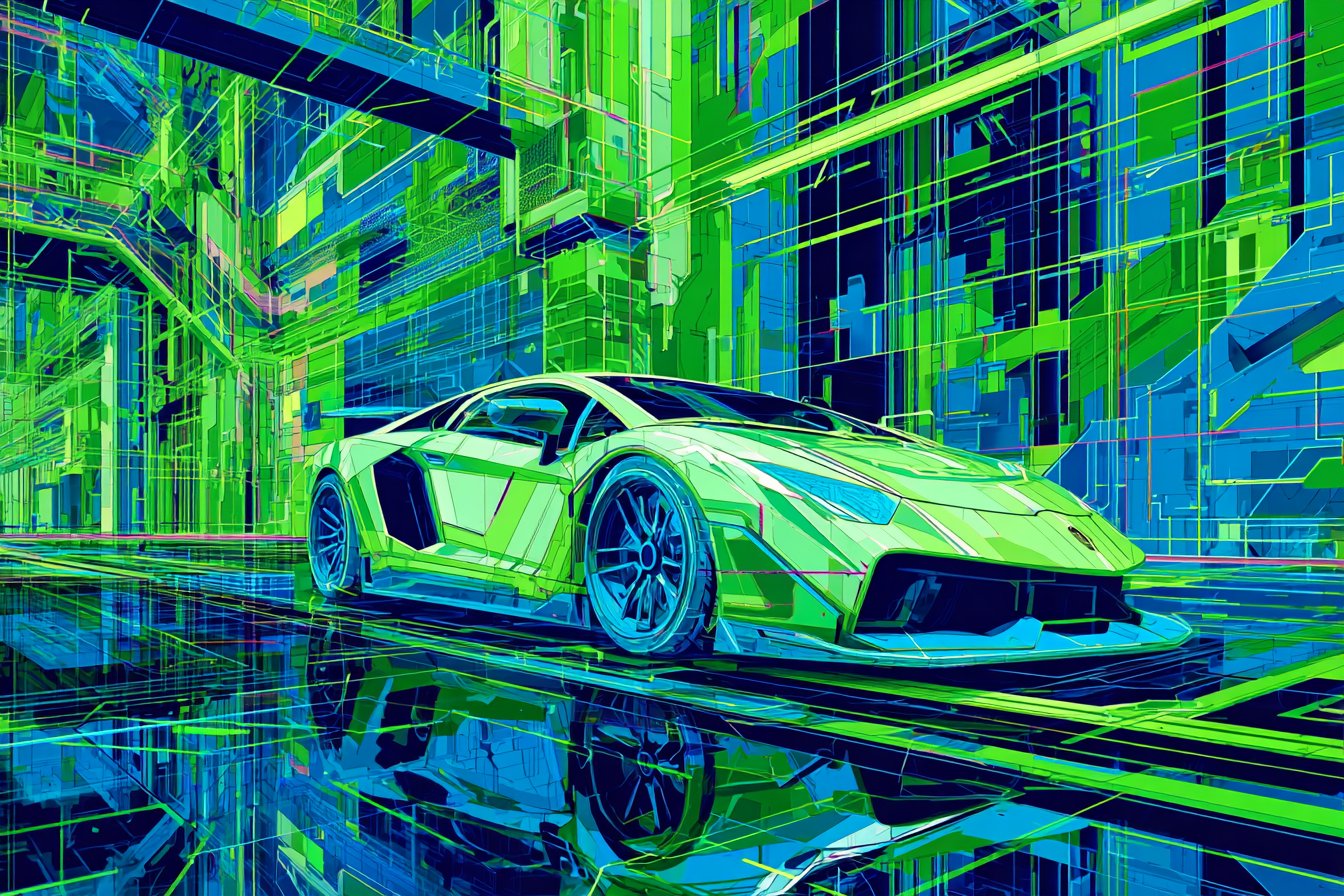 Glitch Art Neon Gridlock