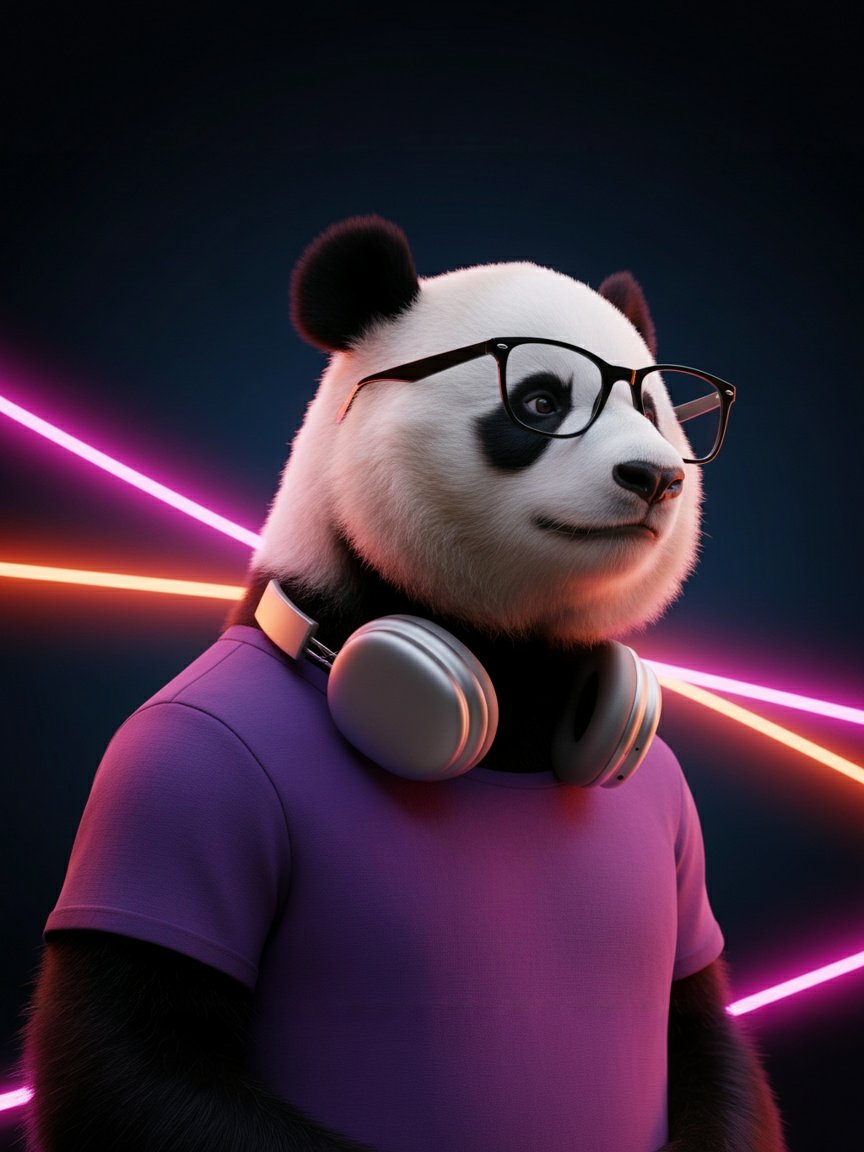 panda with headphones