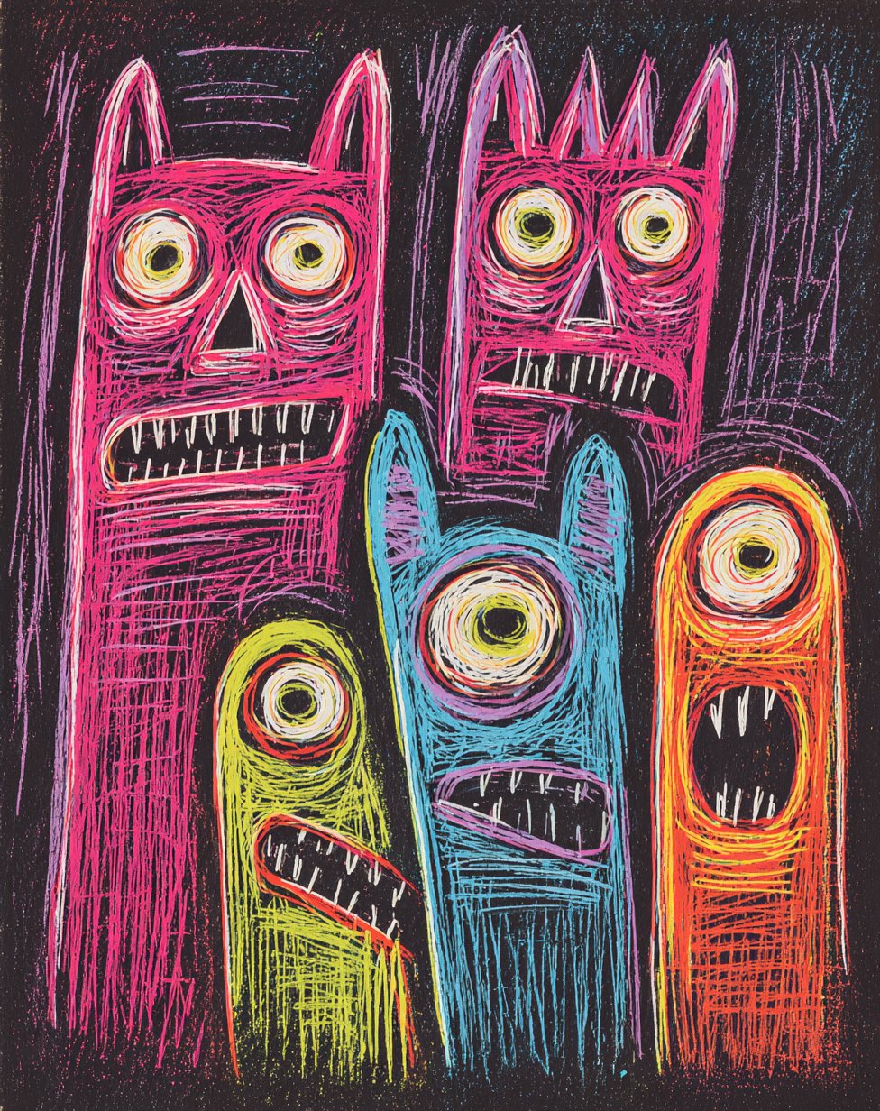 illustrations in a dark expressionist