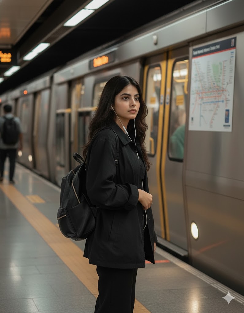 Standing at a subway station